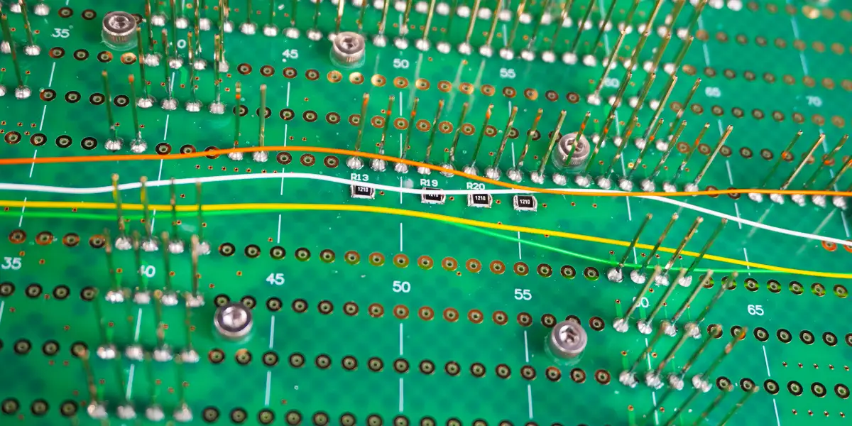 Closeup of bed of nails inside of an In Circuit Test Fixture.