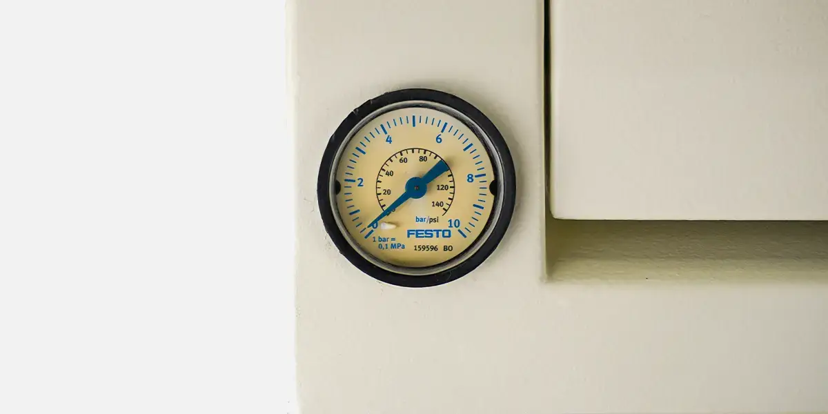 Close up of a pressure gauge on a Test System
