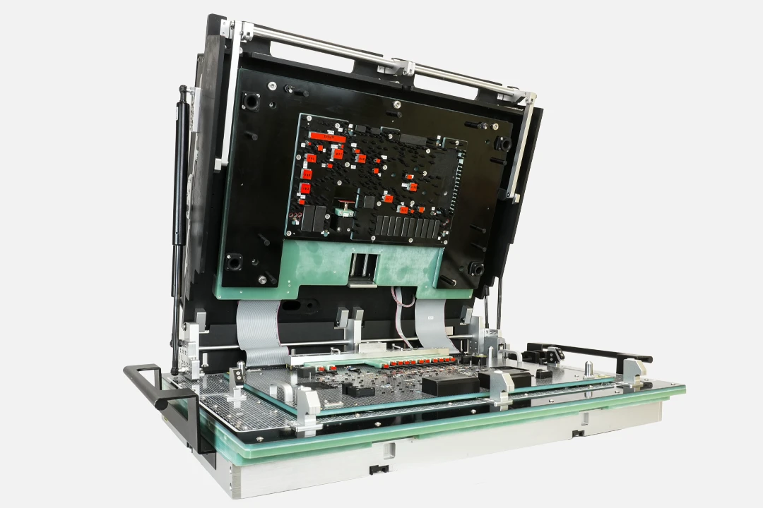 open-side-on-full-body In circuit tester (ICT), open with a side view