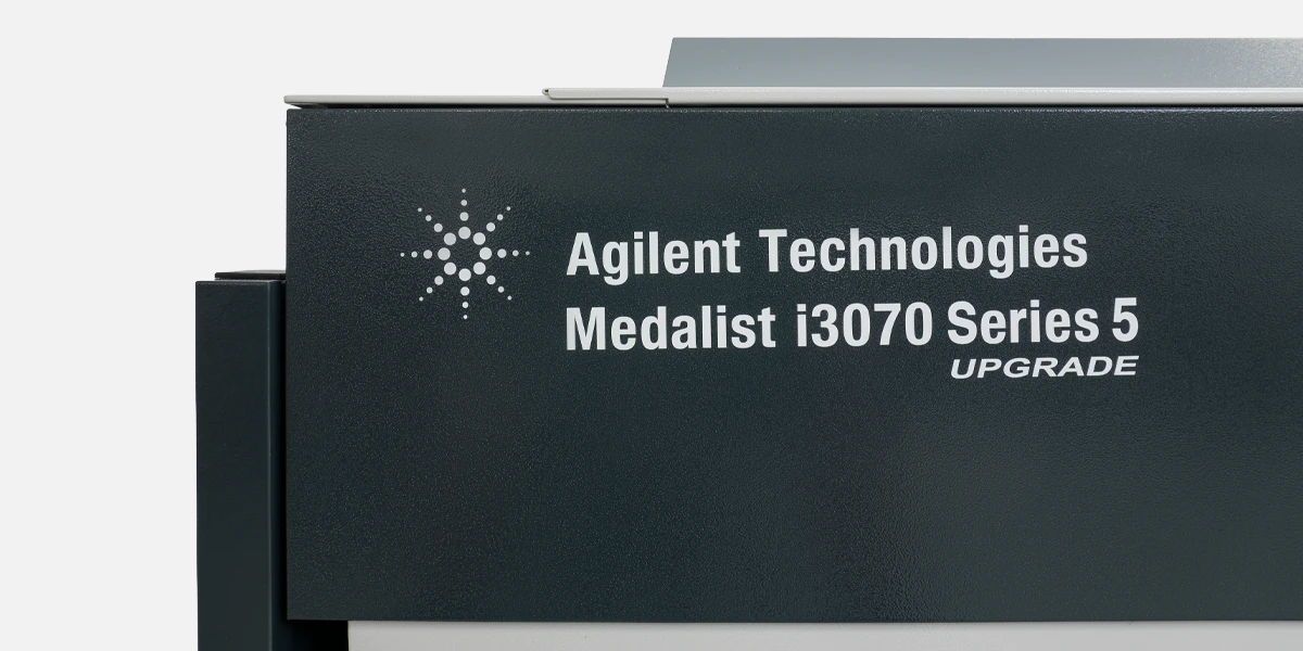 Close-up-agilent-logo-front Close view of the logo on the Agilent ICT i3070 test system that Forwessun has refurbished.