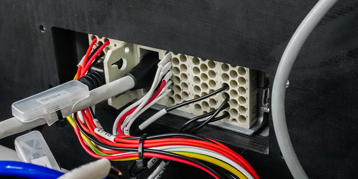 Plug at back of functional programming test fixture