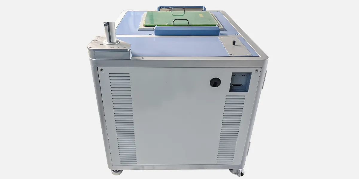 TSLH GALLERY IMAGE EXAMPLE 2: #5 Teradyne TestStation LH test system featuring blue top surface, removable green fixture lid with handles, and vented metal side panels.